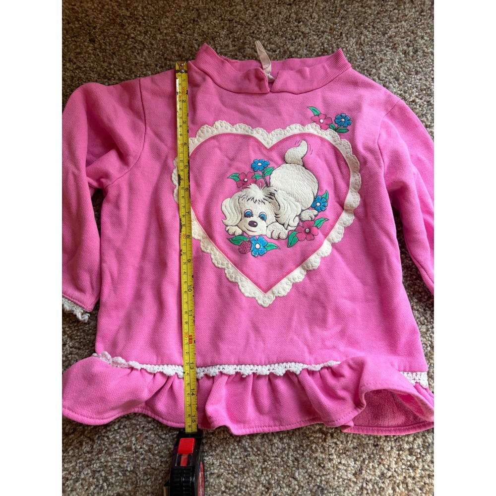 Vintage Star Ride Sportswear Pink Puppy Heart Lace Ruffle Sweatshirt Made in USA - Picture 5 of 6